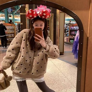 暖冬甜豆毛茸羊羔毛外套女冬新款 皮毛一体宽松加厚甜美毛绒绒上衣