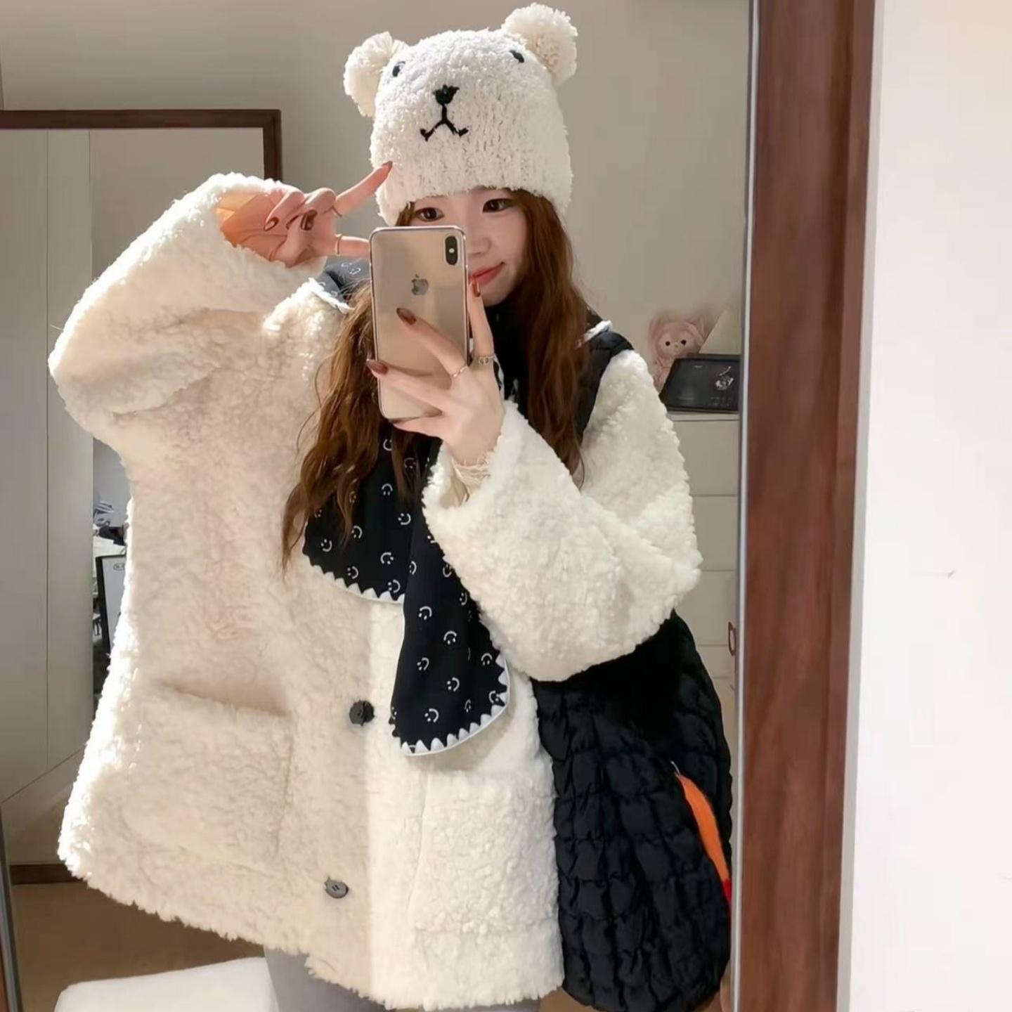 韩系时尚气质小香风羊羔毛外套女