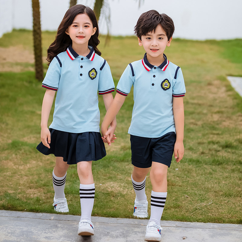 小学生校服夏季蓝色短袖T恤运动套装男女幼儿园园服六一儿童班服t