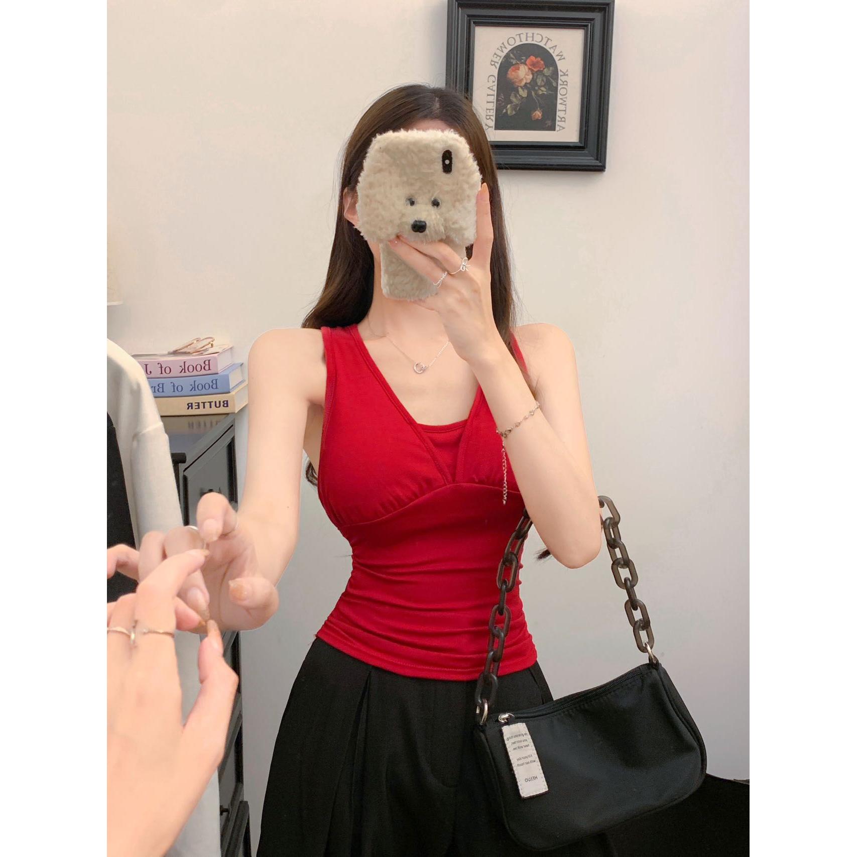 设计感露背挂脖性感吊带背心女夏内搭美背文胸一体带胸垫外穿上衣