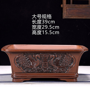 紫砂浮雕花盆发财树榕树迎客松幸福树灵芝老桩花盆特大陶瓷盆景盆