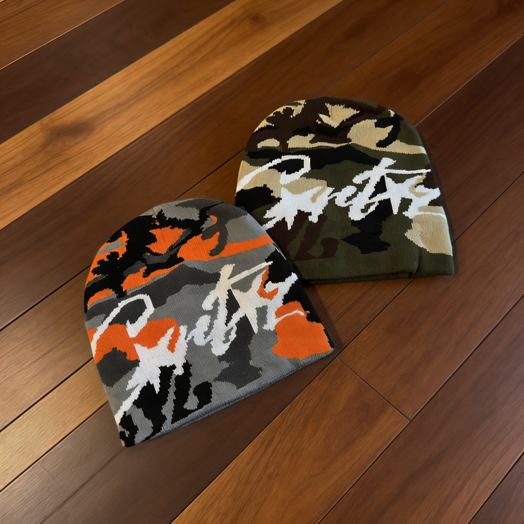 Vintage古着「迷彩恶魔岛」Opium风格冷帽美式复古针织帽字母提花