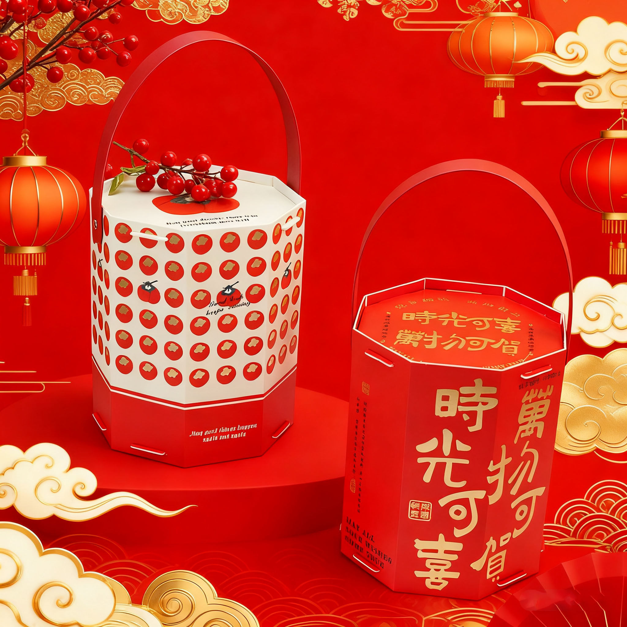 2026新年抱抱桶八边形年货包装牛轧饼干糖果糯米船雪花酥礼品盒子