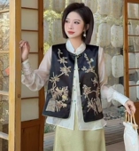 复古盘扣坎肩背心外穿马夹 新款 新中式 国风刺绣花朵马甲女2026春季