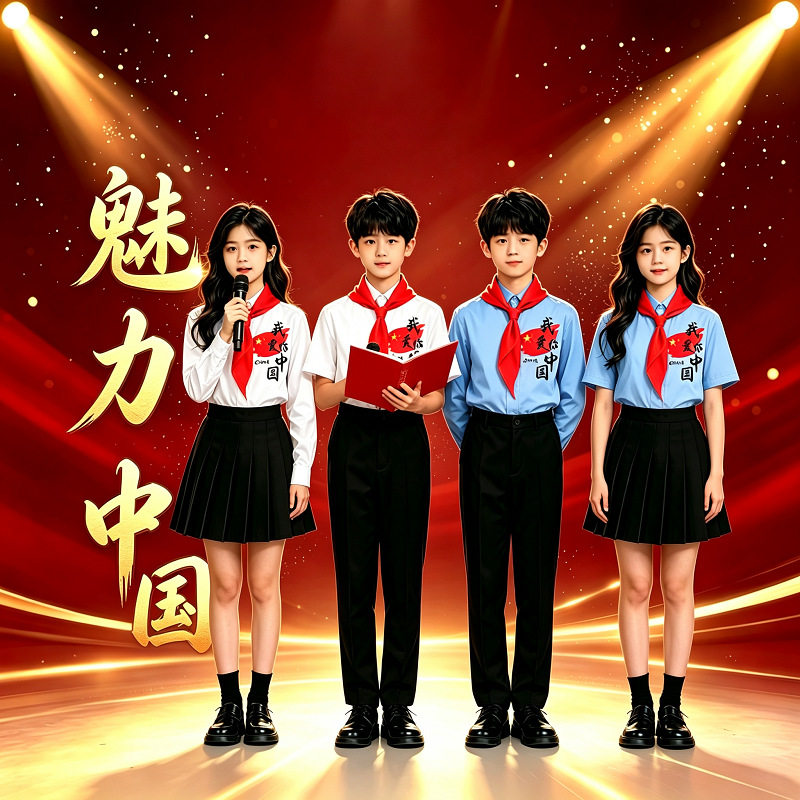 十一儿童合唱演出中小学生表演服爱国红色集体朗诵服歌唱祖国服装