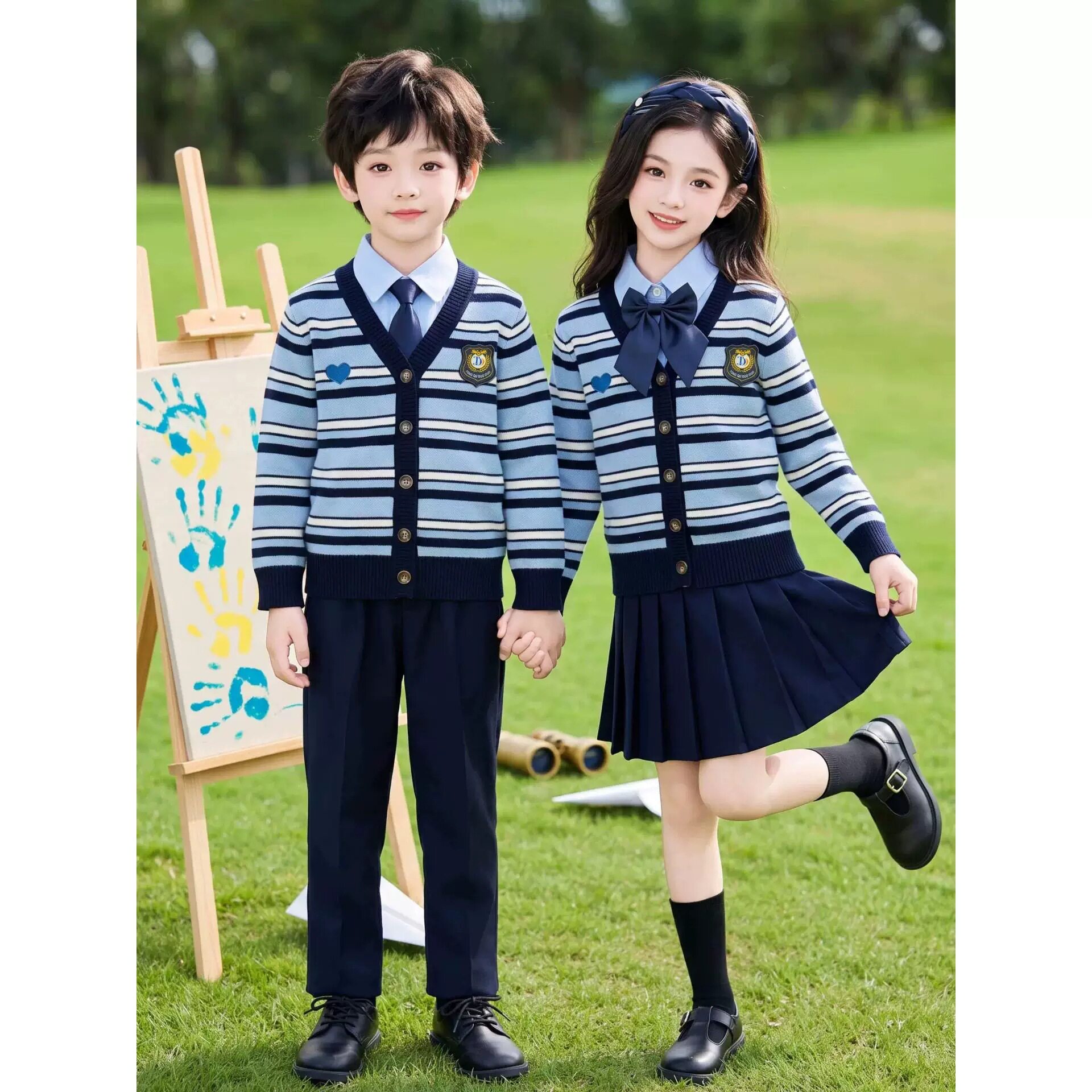 幼儿园园服春秋款英伦风校服套装小学生班服三件套秋冬季毛衣开衫
