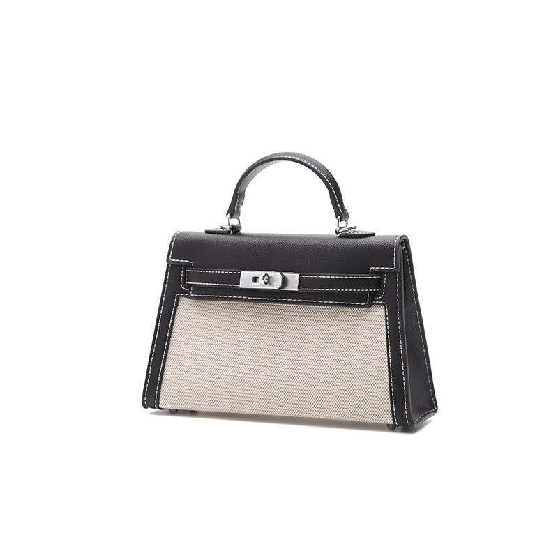 高级感小众包包女2025新款手提包复古凯莉包帆布拼皮单肩斜挎包