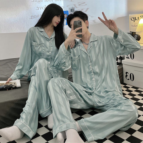 高级感仿真丝绸情侣睡衣女