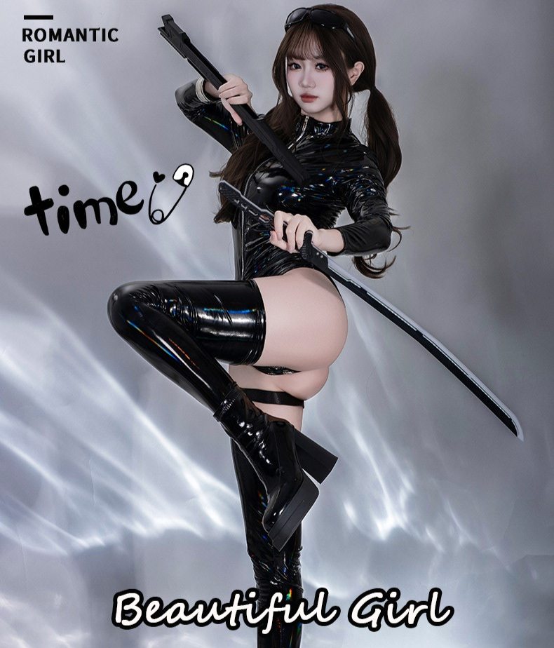 魅:欧美双拉头制服束身紧身镜面PVC连体皮衣PU漆皮拉链裤亮皮衣