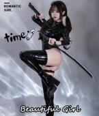 魅 亮皮衣 欧美双拉头制服束身紧身镜面PVC连体皮衣PU漆皮拉链裤