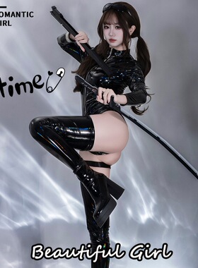 魅:欧美双拉头制服束身紧身镜面PVC连体皮衣PU漆皮拉链裤亮皮衣