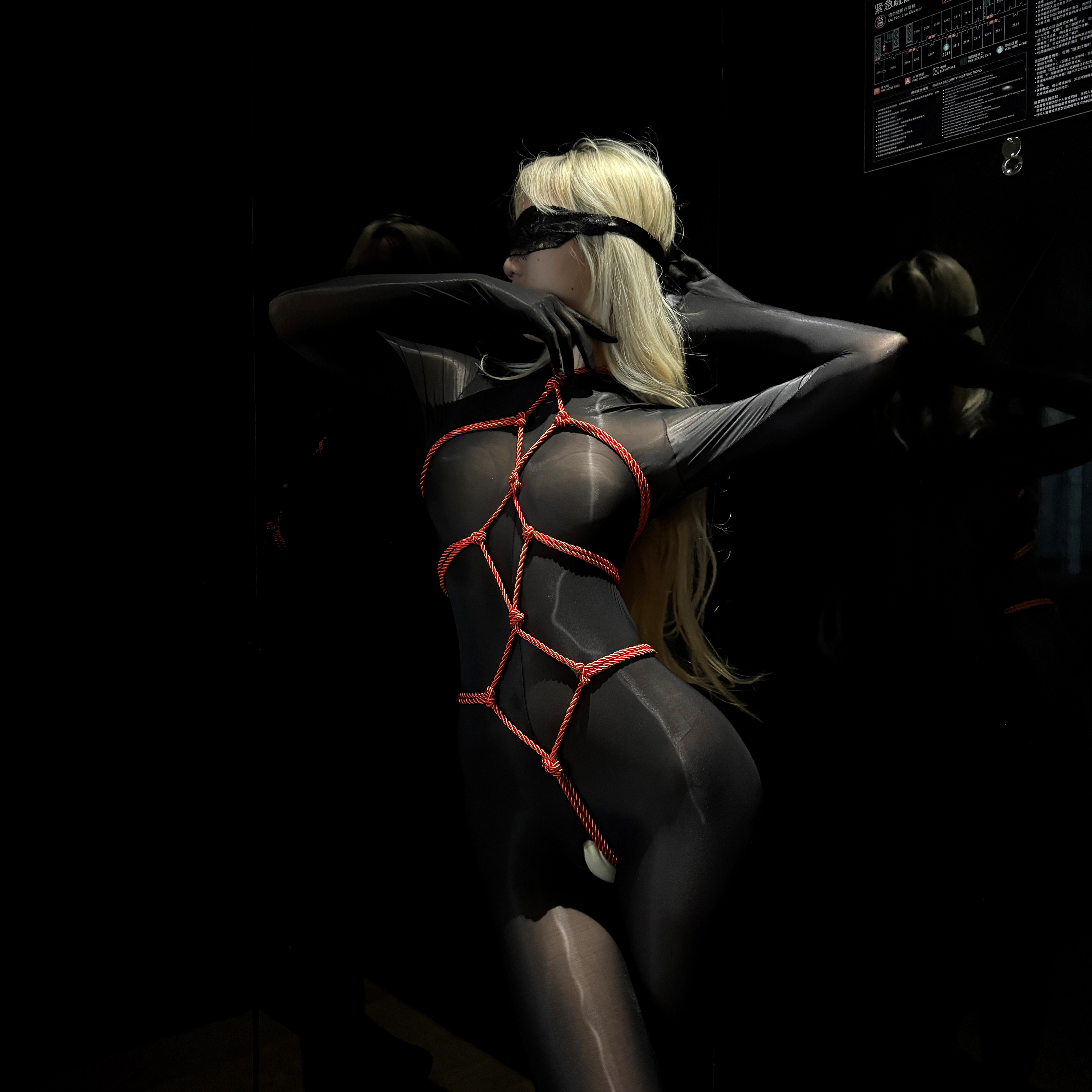 魅：超薄油光连体衣性感捆绑束缚绳衣透视内衣诱惑套装