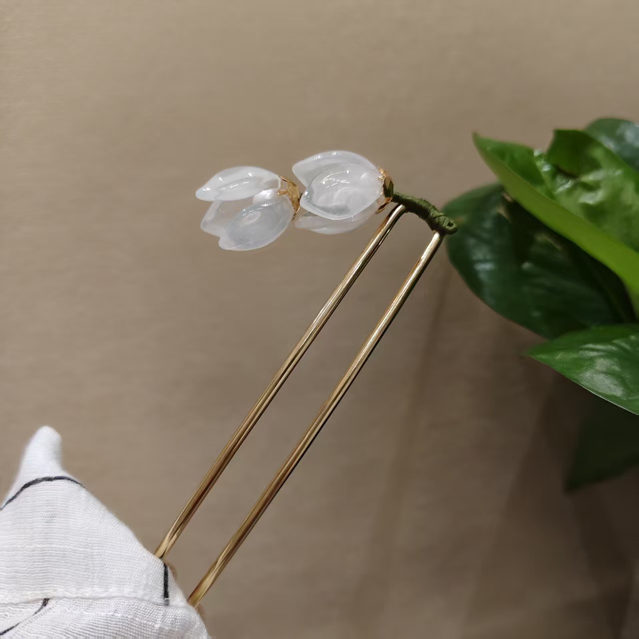 古风发簪子郁金香花朵古典手工琉璃古装汉服配饰头饰旗袍发钗发饰