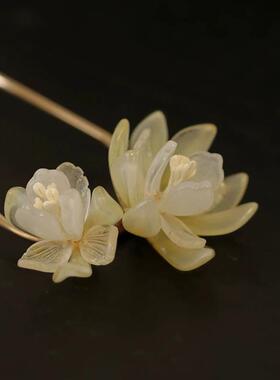 白玉发簪兰新中式高级感盘发饰