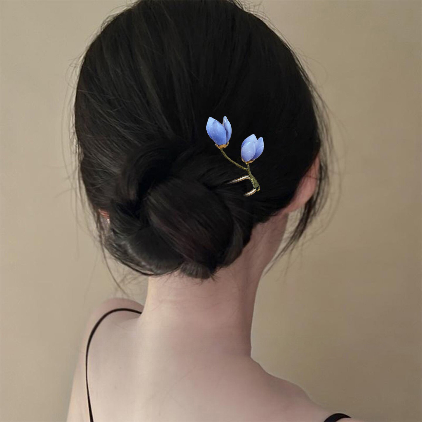 新中式琉璃郁金香U型发簪汉服