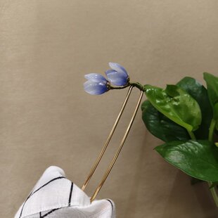 可盘发簪子郁金香花朵古典手工琉璃古装汉服配饰头饰旗袍发钗发饰