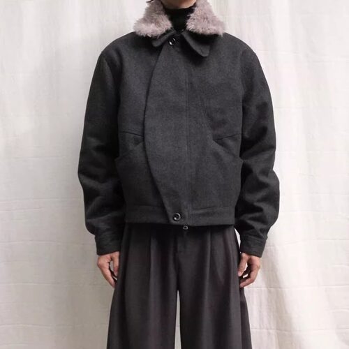 羊毛混纺可拆卸毛领毛呢棉服