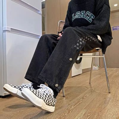 痞帅潮牌炸街牛仔裤男秋季宽松水洗阔腿潮流百搭个性高街直筒裤子