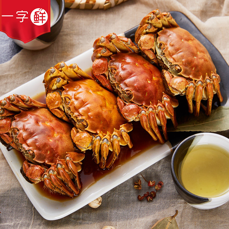 一字鲜熟醉蟹 醉大闸蟹卤制2.8-2.6两熟醉蟹共8只花雕醉蟹 全母蟹