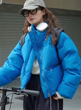 肆·冬季日系格纹肌理立领短款羽绒服90鸭绒外套女