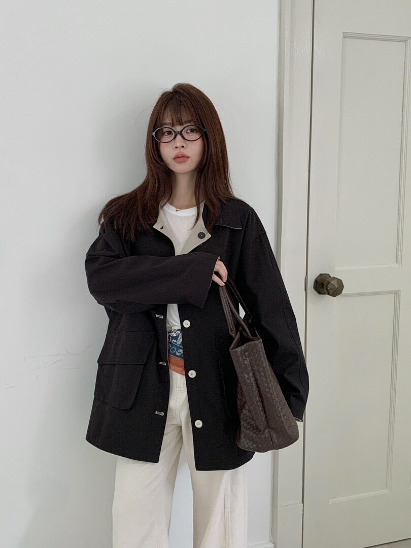 肆·莱赛尔亚麻两面穿风衣外套复古撞色女士质感廓形春秋日常通勤