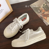 潮ins超火日系百搭学院风小白鞋 猫十一 新款 女2024春季 厚底帆布鞋