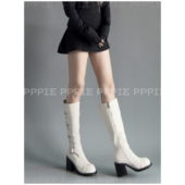 灰色奶白色呢子面料裙子 PPPIE 无人区玫瑰2.0 百搭王粗跟长靴
