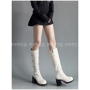 PPPIE 无人区玫瑰2.0 灰色奶白色呢子面料裙子的百搭王粗跟长靴