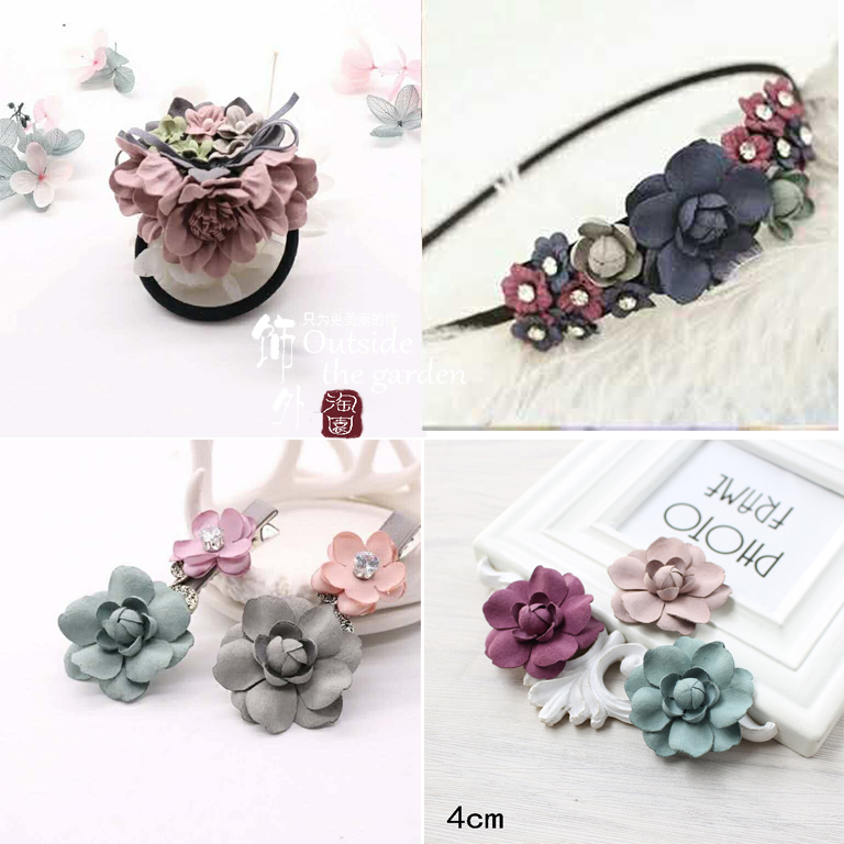 diy韩版饰品超纤皮山茶花发夹