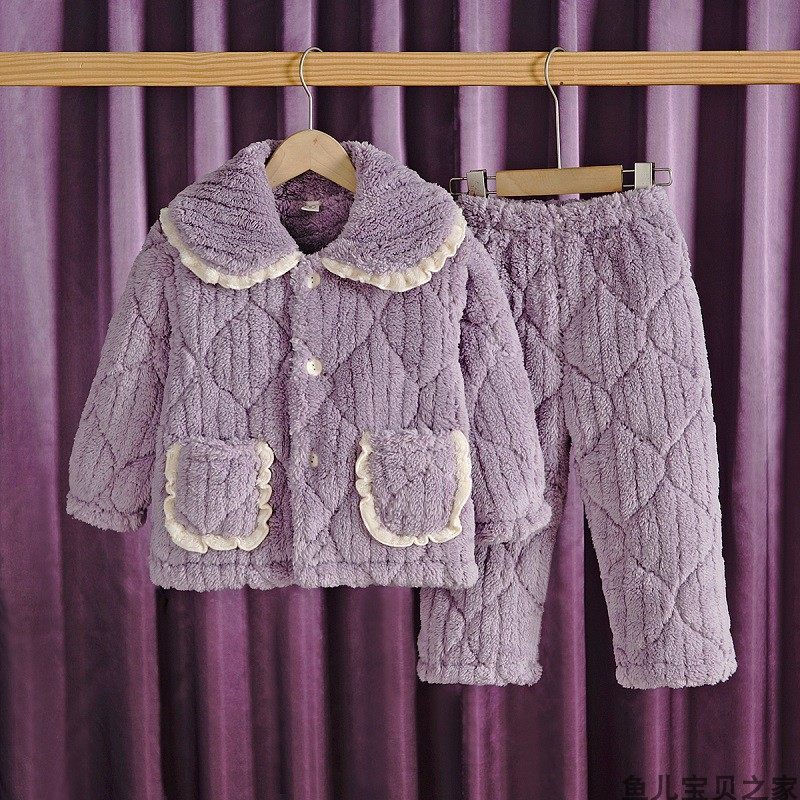 加厚款法兰绒睡衣三层夹棉冬季