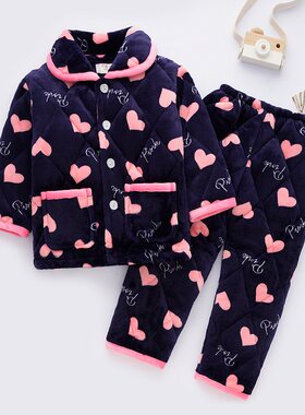 小孩睡衣加绒女童冬季家居服