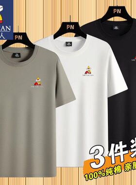 稻草人夏季纯棉短袖T恤新款圆领百搭半袖休闲大码体恤衫上衣男