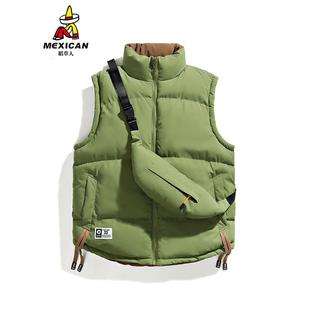 稻草人双面穿羽绒棉马甲男女款 加厚外套小背包马夹 外穿秋冬季