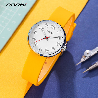 SK跨境男女款学生党防水百搭大表盘简约学院风硅胶石英手表女9904