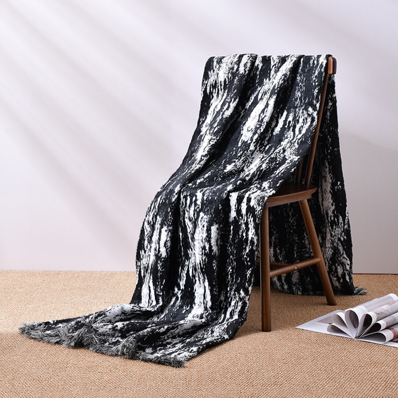 简约现代黑白流苏搭毯床尾巾酒店民宿高级床旗床尾巾沙发装饰毯,床上用品,休闲毯/毛毯/绒毯,淘宝优惠券,粉丝福利购,淘宝优惠卷