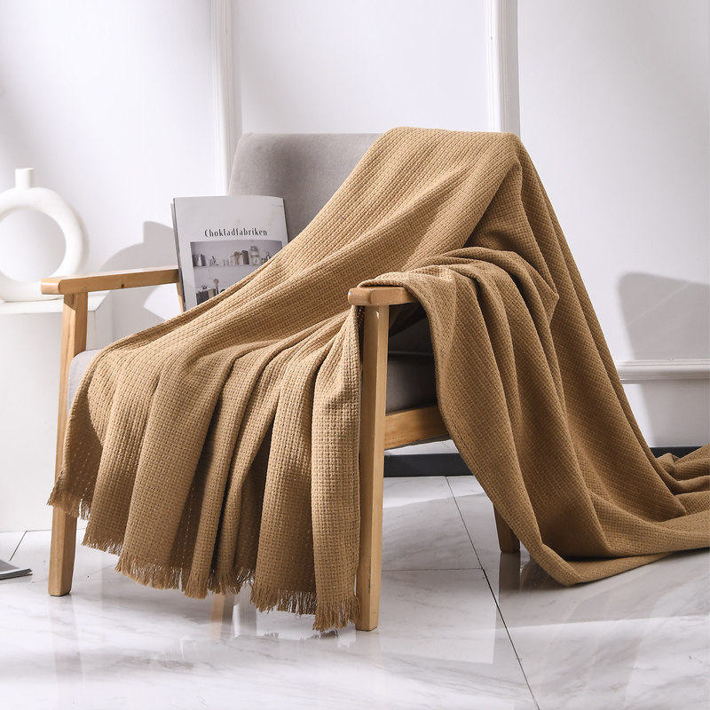 现代简约驼色床尾巾搭毯客厅沙发卧室样板房售楼部软装装饰毯定制