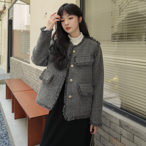 2025春秋新款高级感粗花呢小香风毛呢外套女韩版法式名媛西服上衣图片