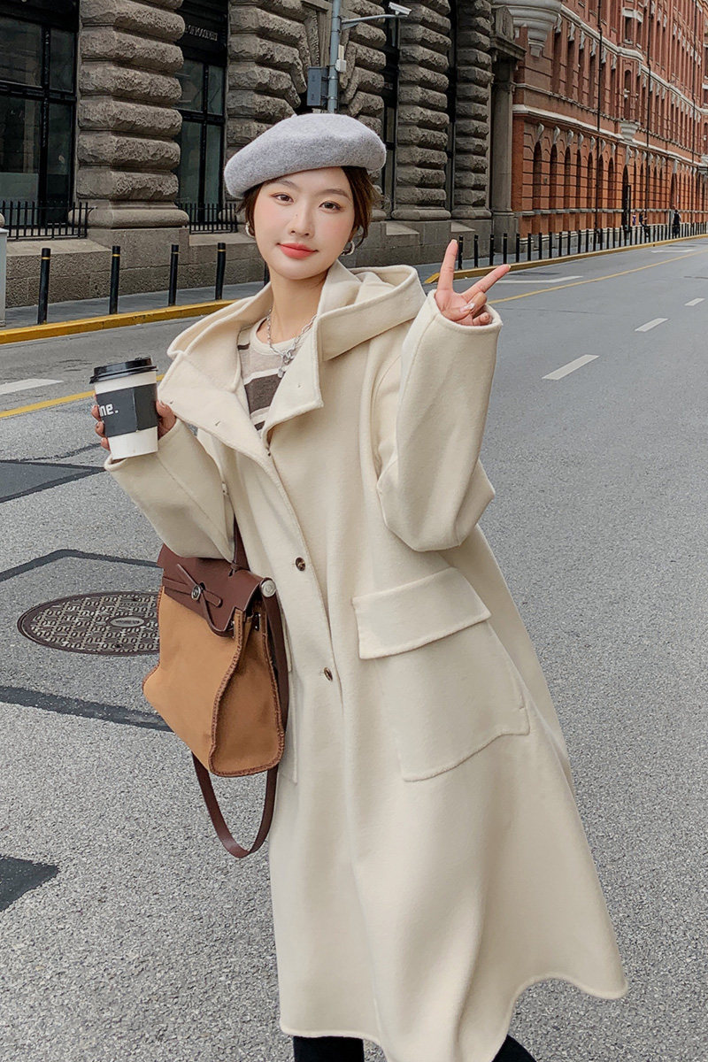 2022冬季新款连帽中长款双面毛呢单排扣P185K268,女装毛呢外套,时倾STUDIO