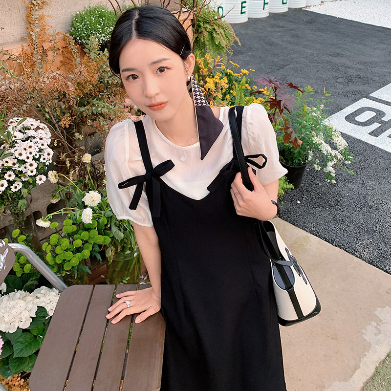 现货2022夏季新款衬衫+蝴蝶结吊带连衣裙两件套P135K188,女装连衣裙,时倾STUDIO
