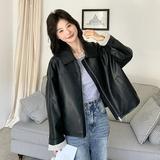 现货2025春季新款蛋白皮皮衣撞色条纹P145K198，女装短外套，时倾STUDIO