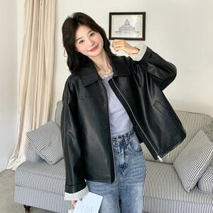 现货2025春季新款蛋白皮皮衣撞色条纹P145K198图片