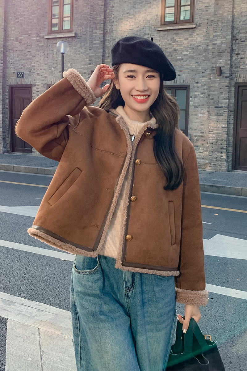 大量现货2022冬季新款小香风皮毛一体加厚加绒外套P135K198,女装短外套,时倾STUDIO