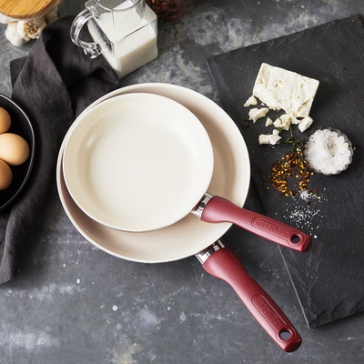 美国 GreenPan 红色陶瓷不粘涂层家用炒锅平底锅煎锅明火天然气用