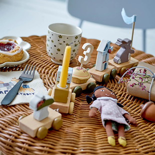 丹麦代购 Bloomingville生日礼物小火车装饰摆件木质烛台儿童玩具