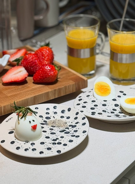 瑞典 Byon 蓝色艺术泼墨波点蛋杯迷你小盘子西餐小碟子陶瓷蘸料碟