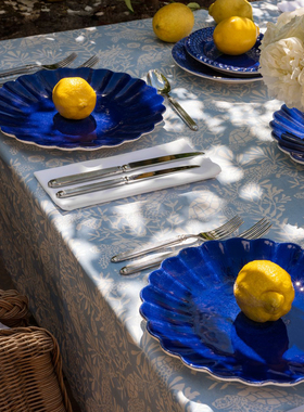 瑞典 Mateus 宝蓝色花瓣造型in风陶瓷盘子西餐碟子咖啡杯碟套装