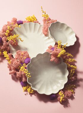 瑞典 Mateus 极简纯色花瓣造型in风陶瓷盘子西餐碟子咖啡杯碟套装