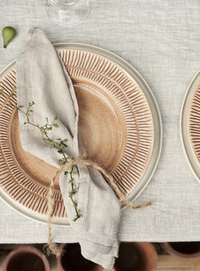 瑞典 Mateus 肉桂色条纹北欧陶瓷盘子沙拉碗西餐餐具碟子马克杯子