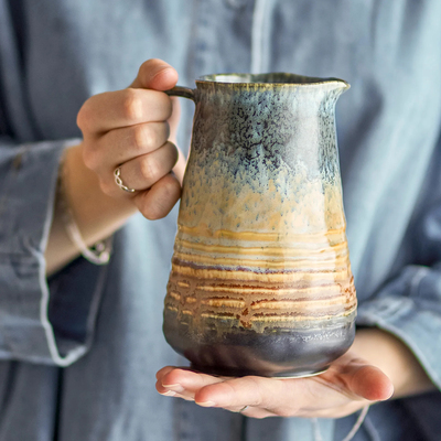 丹麦代购 Bloomingville复古彩色渐变陶瓷茶壶家用泡茶水壶咖啡壶