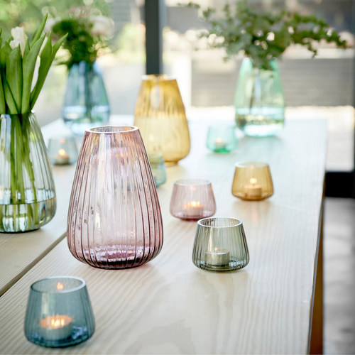 北欧丹麦Bitz水晶光泽Kusintha玻璃花瓶竖纹插花水培干花客厅装饰